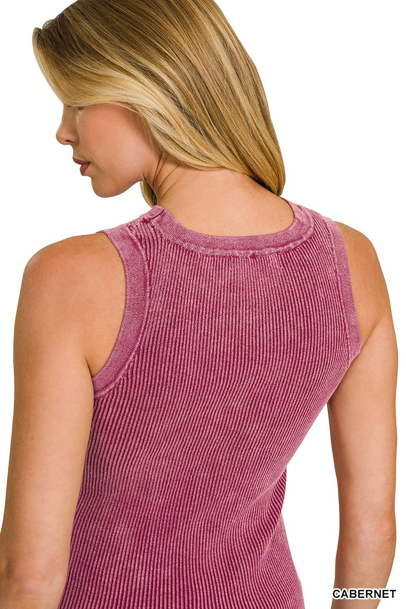 Ribbed Sweater Tank Top - Cabernet