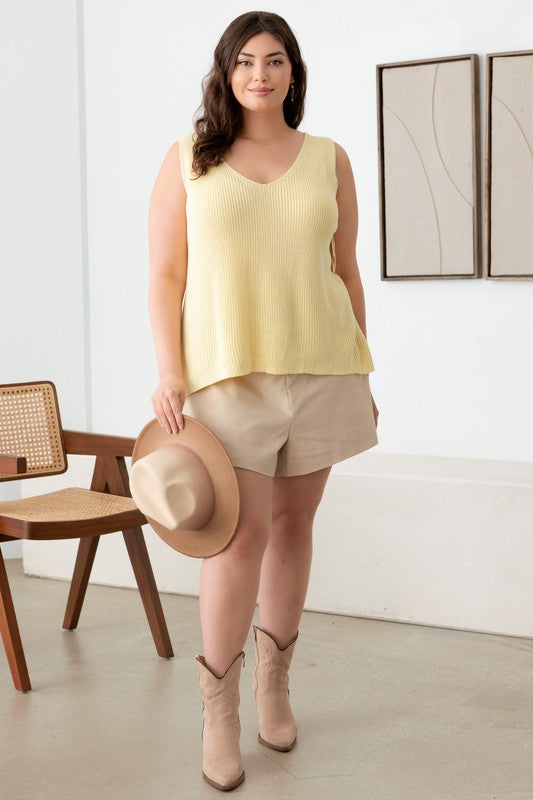 Lemon Knit Sweater Tank - Extended Size