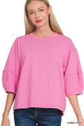 3/4 Balloon Sleeve Top - Candy Pink