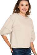3/4 Balloon Sleeve Top - Sand Beige