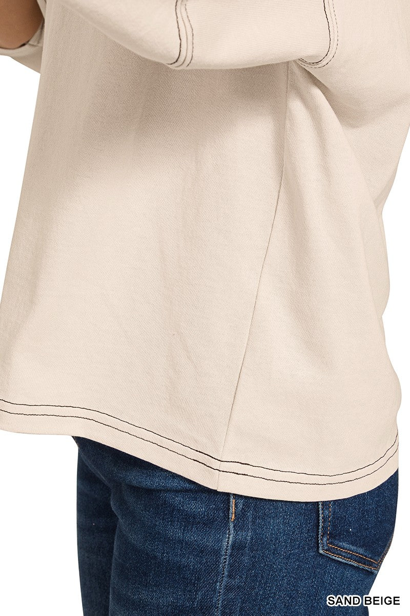 3/4 Balloon Sleeve Top - Sand Beige