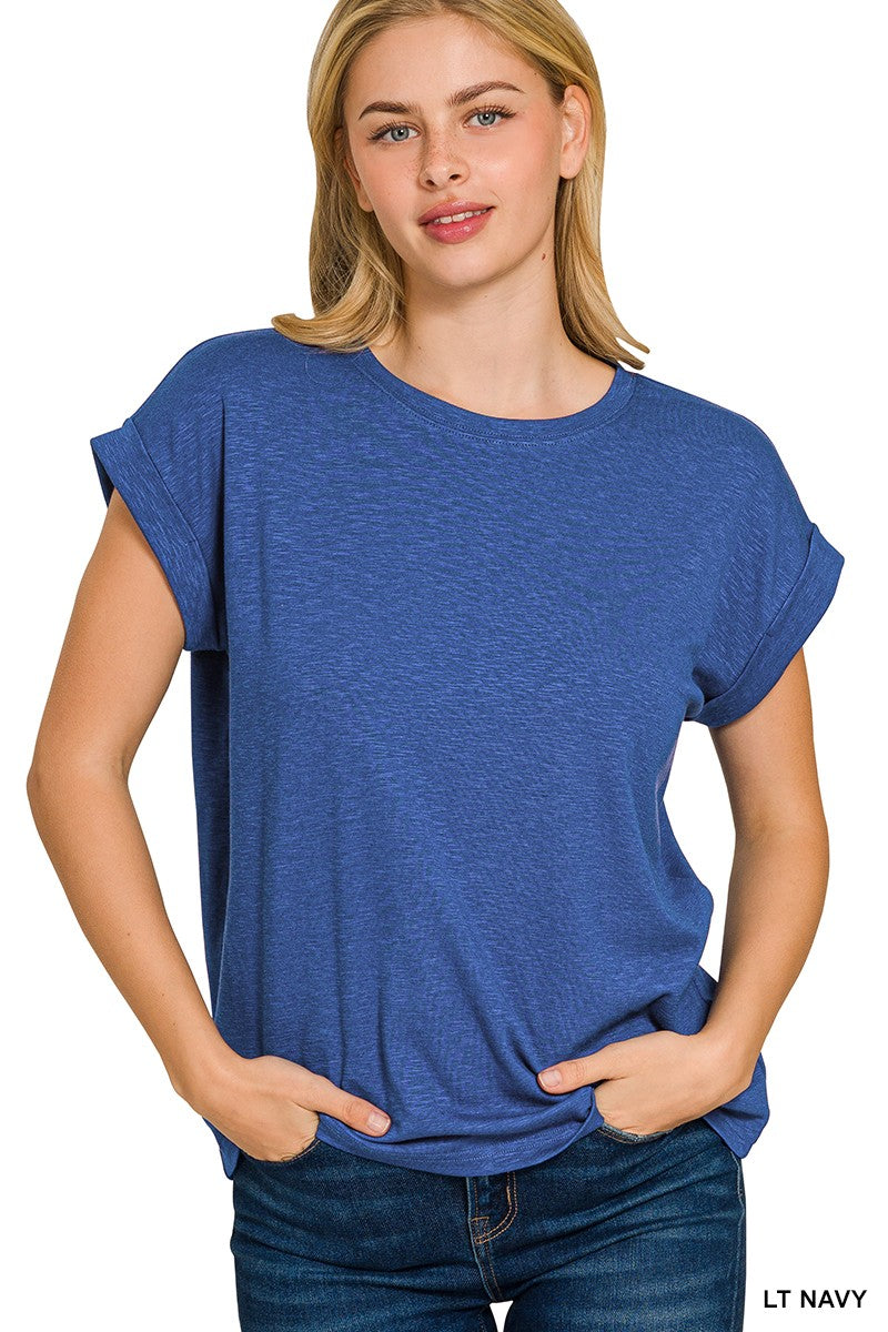 Rolled Sleeve Tee - Light Navy