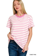 Striped Crewneck Tee - Candy Pink