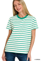 Striped Crewneck Tee - Green