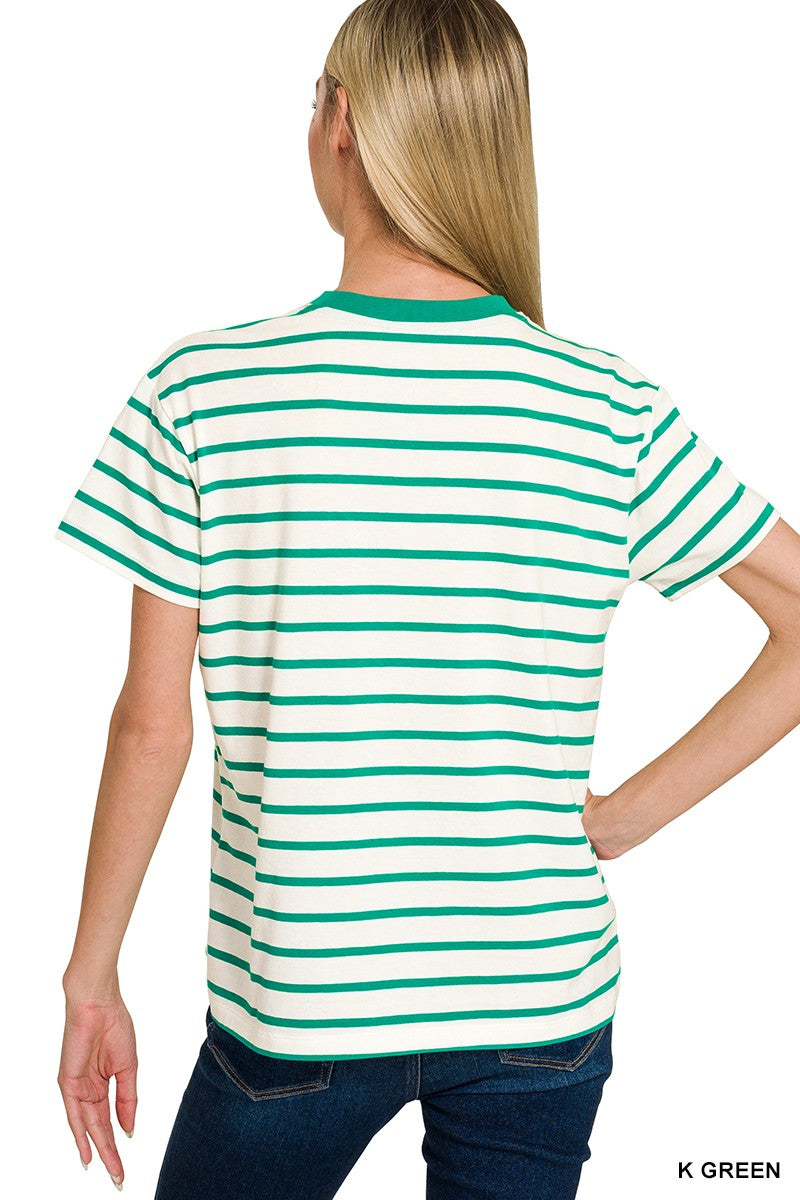 Striped Crewneck Tee - Green