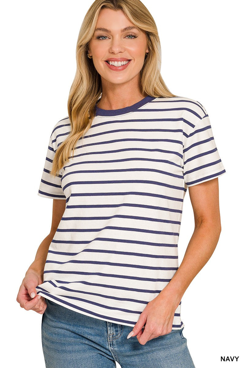 Striped Crewneck Tee - Navy