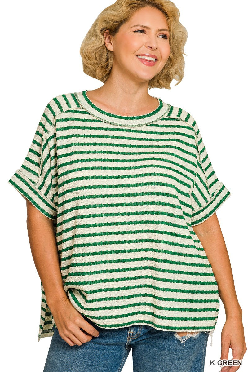 Striped High/Low Tee - Green - Extended Size