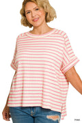 Striped High/Low Tee - Pink - Extended Size