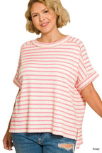 Striped High/Low Tee - Pink - Extended Size