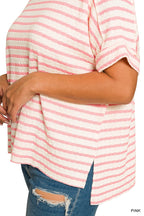 Striped High/Low Tee - Pink - Extended Size