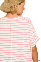 Striped High/Low Tee - Pink - Extended Size