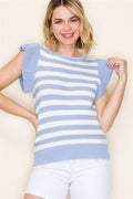 Striped Ruffle Sleeve Sweater Tee - Chambray
