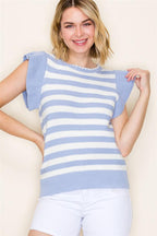 Striped Ruffle Sleeve Sweater Tee - Chambray