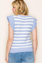 Striped Ruffle Sleeve Sweater Tee - Chambray