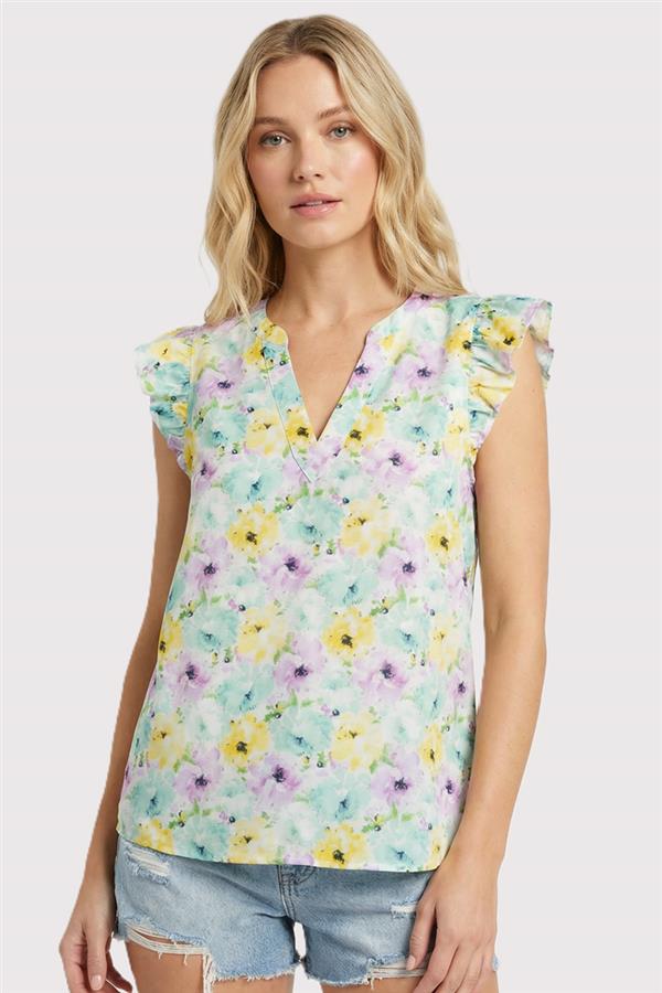 Floral Ruffle Cap Sleeve Top
