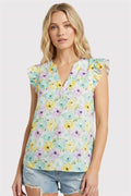 Floral Ruffle Cap Sleeve Top