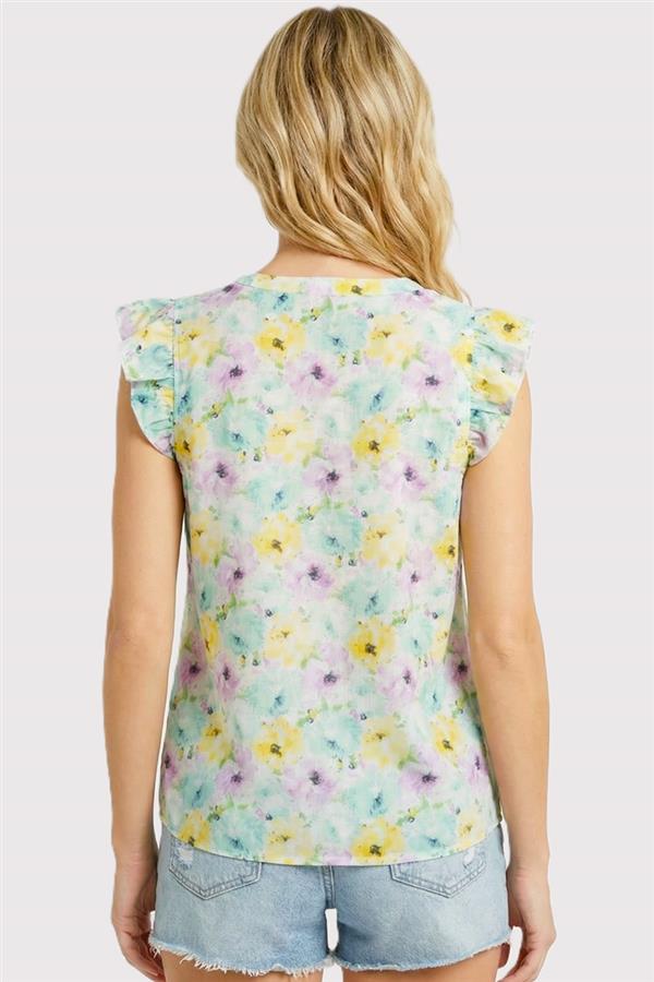 Floral Ruffle Cap Sleeve Top