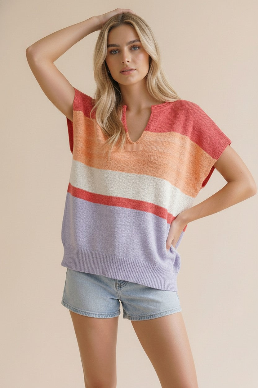 Striped V-Nack Top - Multi