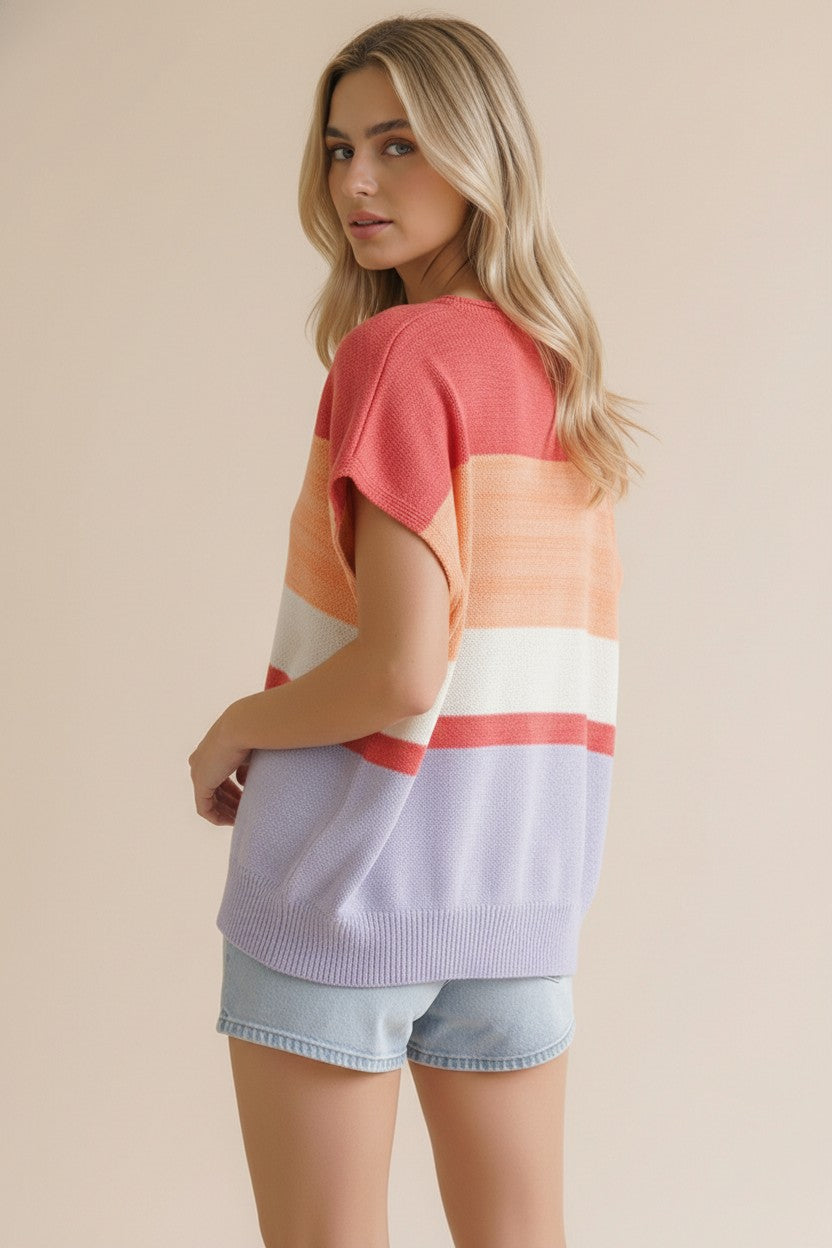 Striped V-Nack Top - Multi