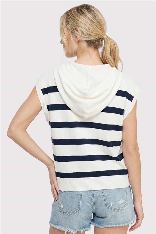 Hooded Striped Sweater Vest - Navy