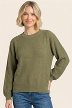 Textured Long Balloon Sleeve - Olive
