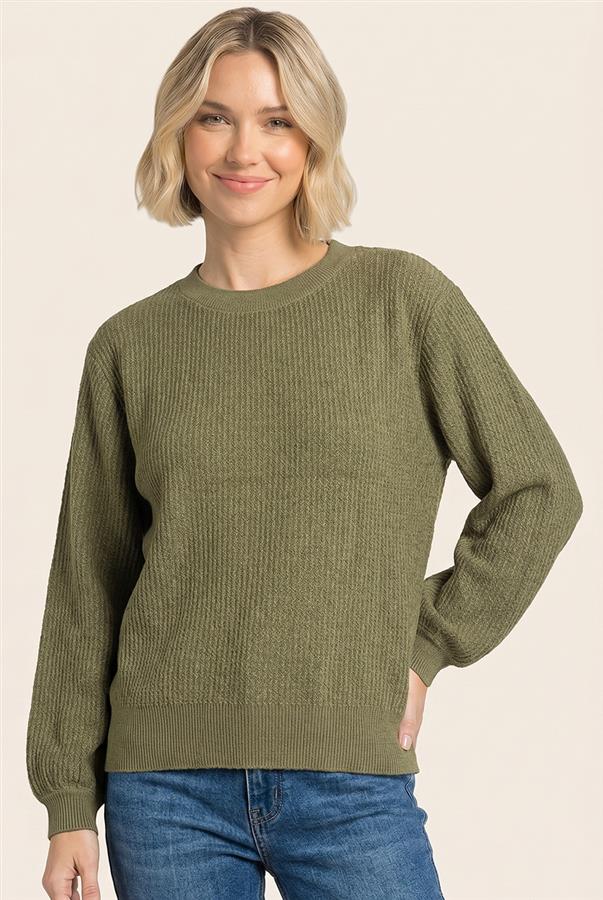 Textured Long Balloon Sleeve - Olive
