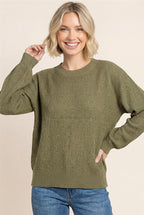 Textured Long Balloon Sleeve - Olive