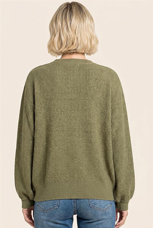 Textured Long Balloon Sleeve - Olive
