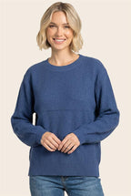 Textured Long Balloon Sleeve - Blue