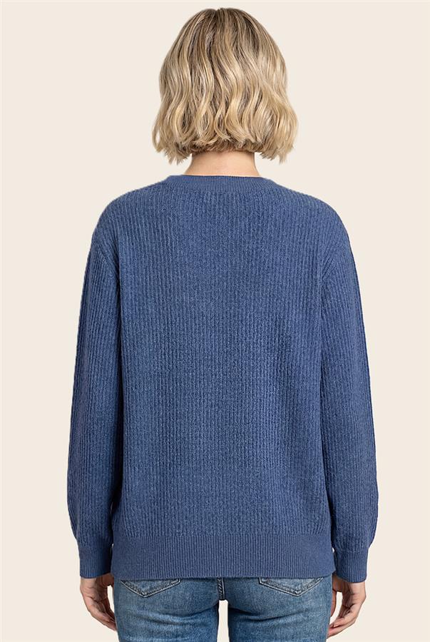 Textured Long Balloon Sleeve - Blue