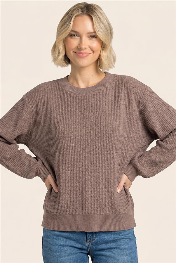 Textured Long Balloon Sleeve - Mocha