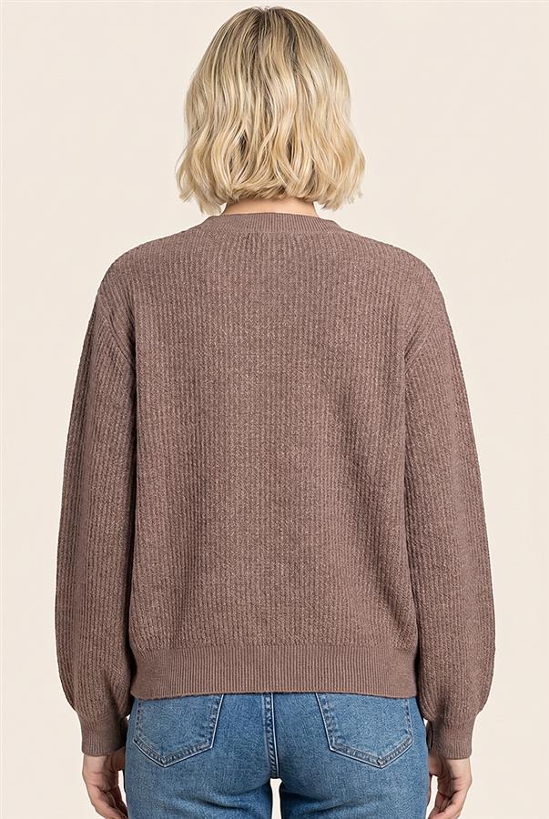 Textured Long Balloon Sleeve - Mocha