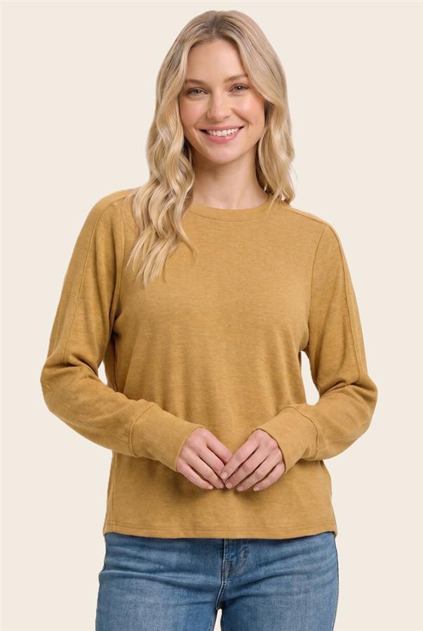 Ribbed Sleeve Long Sleeve - Mustard