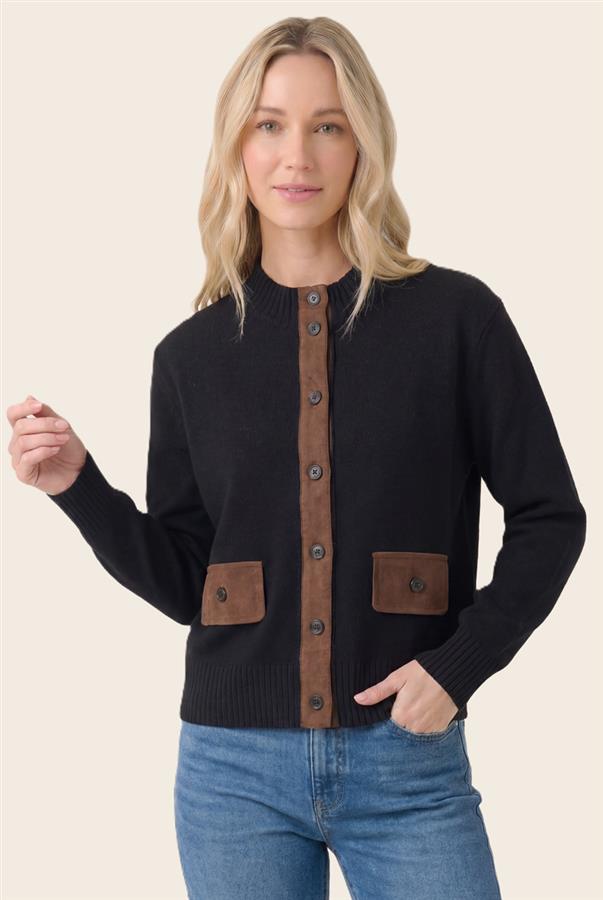 Mock Neck Cardigan - Black