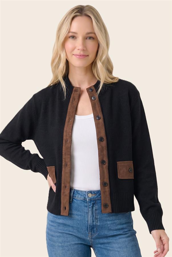 Mock Neck Cardigan - Black