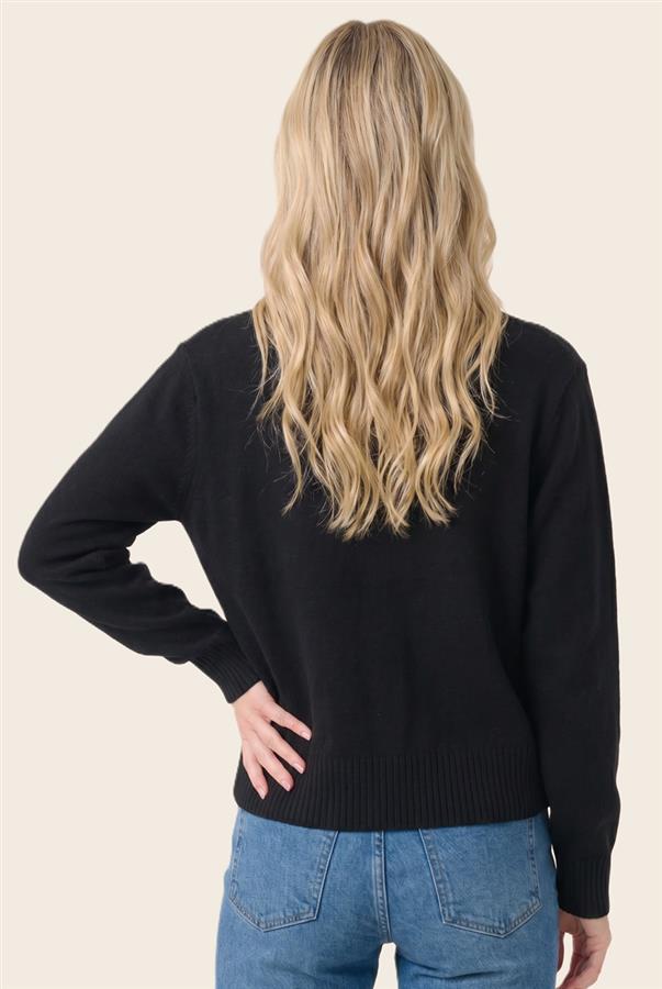 Mock Neck Cardigan - Black