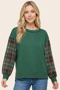 Plaid Sleeve Top - Hunter Green