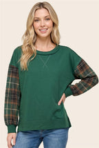 Plaid Sleeve Top - Hunter Green
