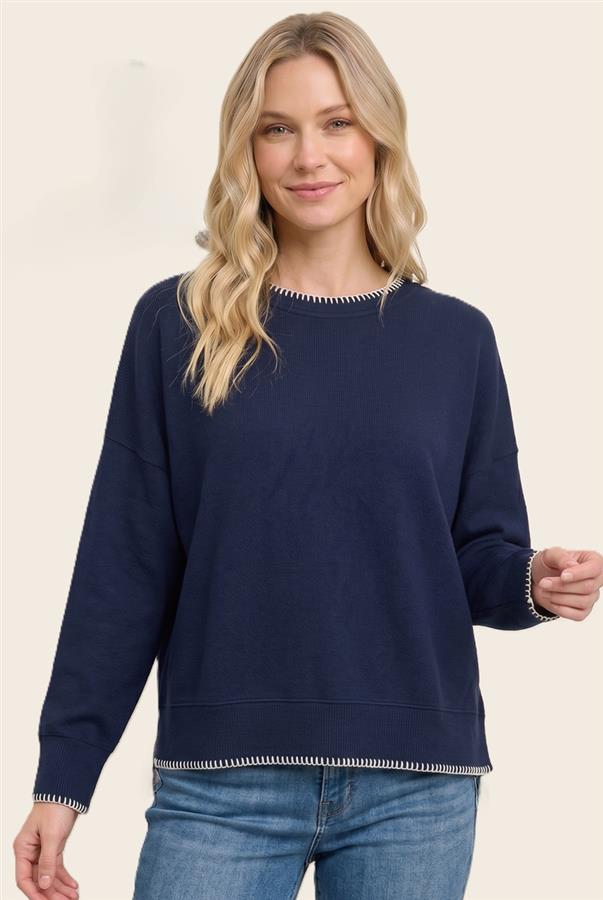 Blanket Stitch Sweater - Navy