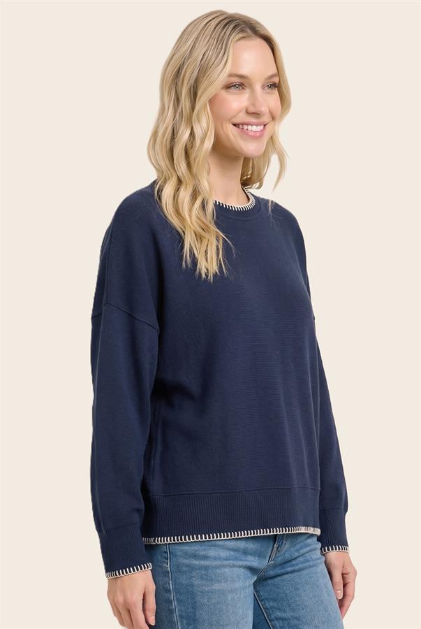 Blanket Stitch Sweater - Navy