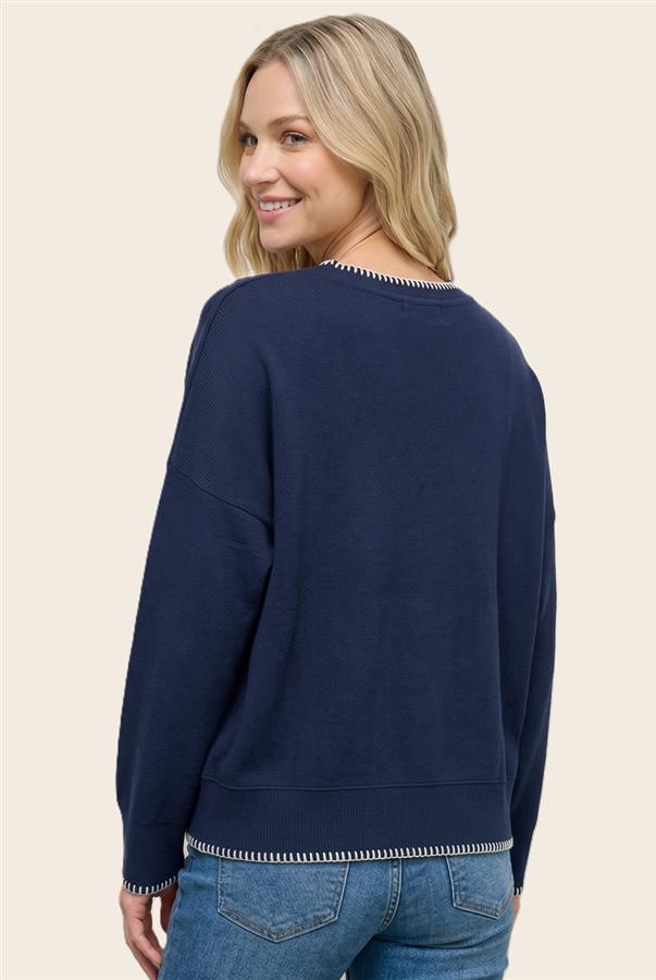 Blanket Stitch Sweater - Navy