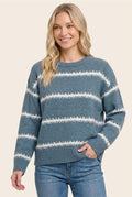 Striped Knit Sweater - Ice Blue/White