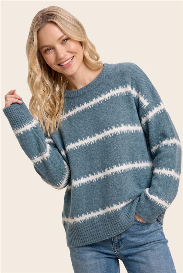 Striped Knit Sweater - Ice Blue/White
