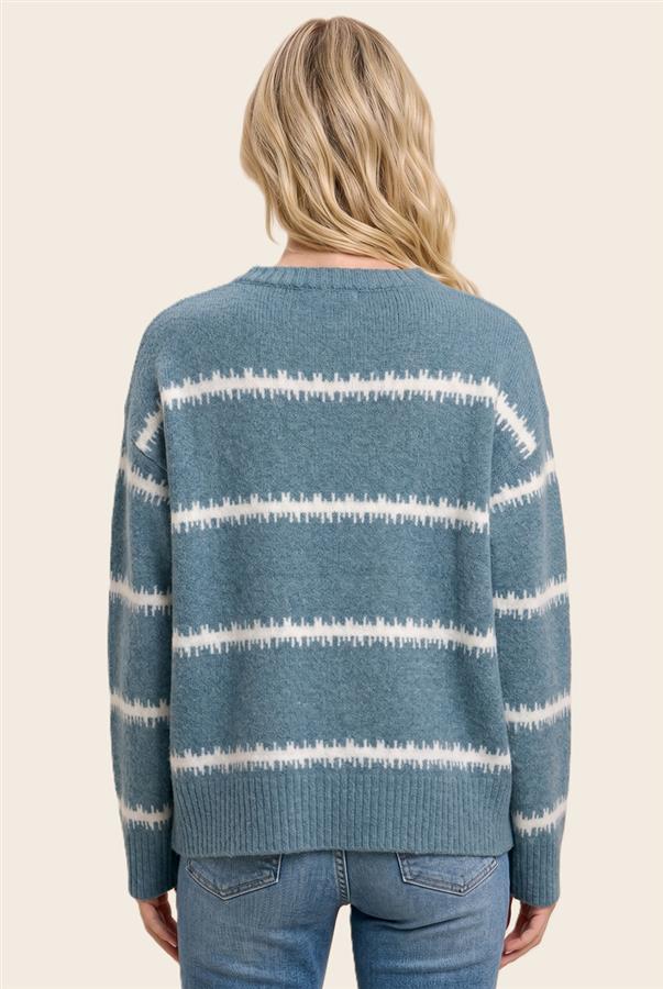 Striped Knit Sweater - Ice Blue/White