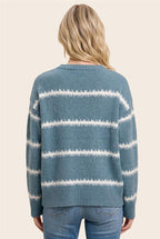 Striped Knit Sweater - Ice Blue/White