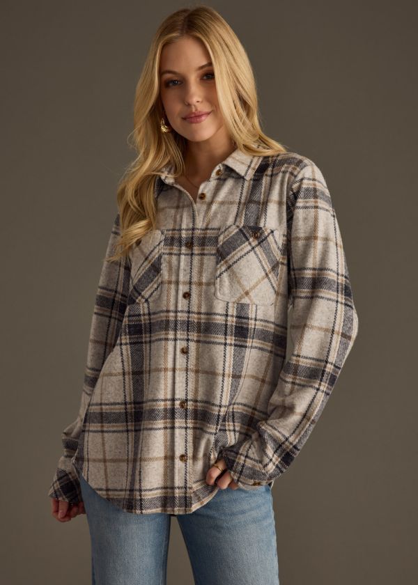Plaid Button Up - Gray/Brown