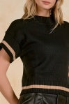 Short Sleeve Knit Sweater - Black/Tan