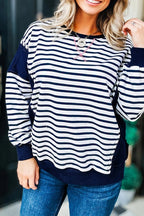 Striped Patchwork Crewneck - Blue - Extended Size