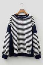 Striped Patchwork Crewneck - Blue - Extended Size