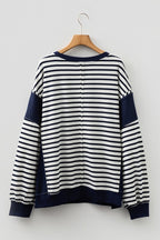 Striped Patchwork Crewneck - Blue - Extended Size